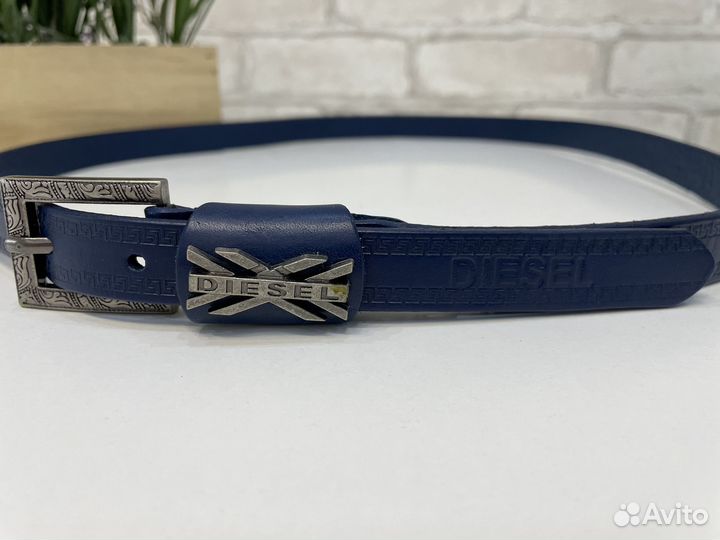 Ремень женский натуральная кожа синий