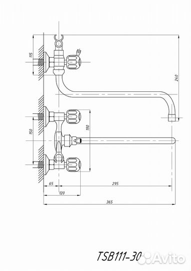 Смеситель для ванны tsarsberg tsb-111-30 Хром
