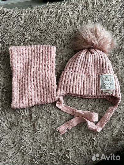 Шапка детская со снудом для девочки