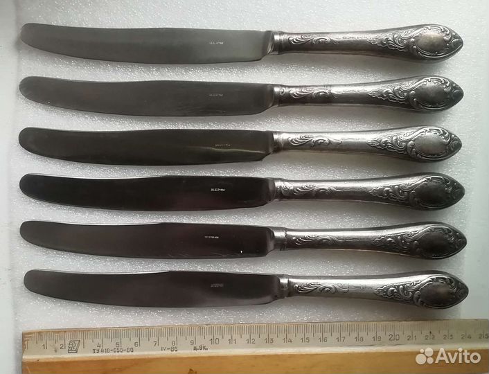 Набор столовых ножей дизайна Фаберже, мельхиор