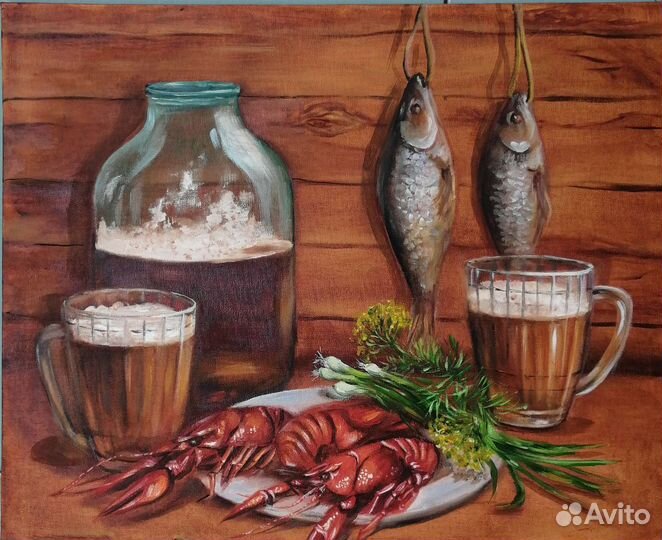 Картина маслом. Пивной натюрморт. 40х50