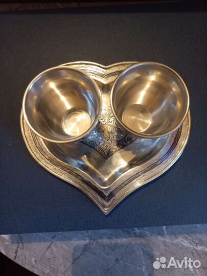 Серебряный набор стопок свадебный на подносе