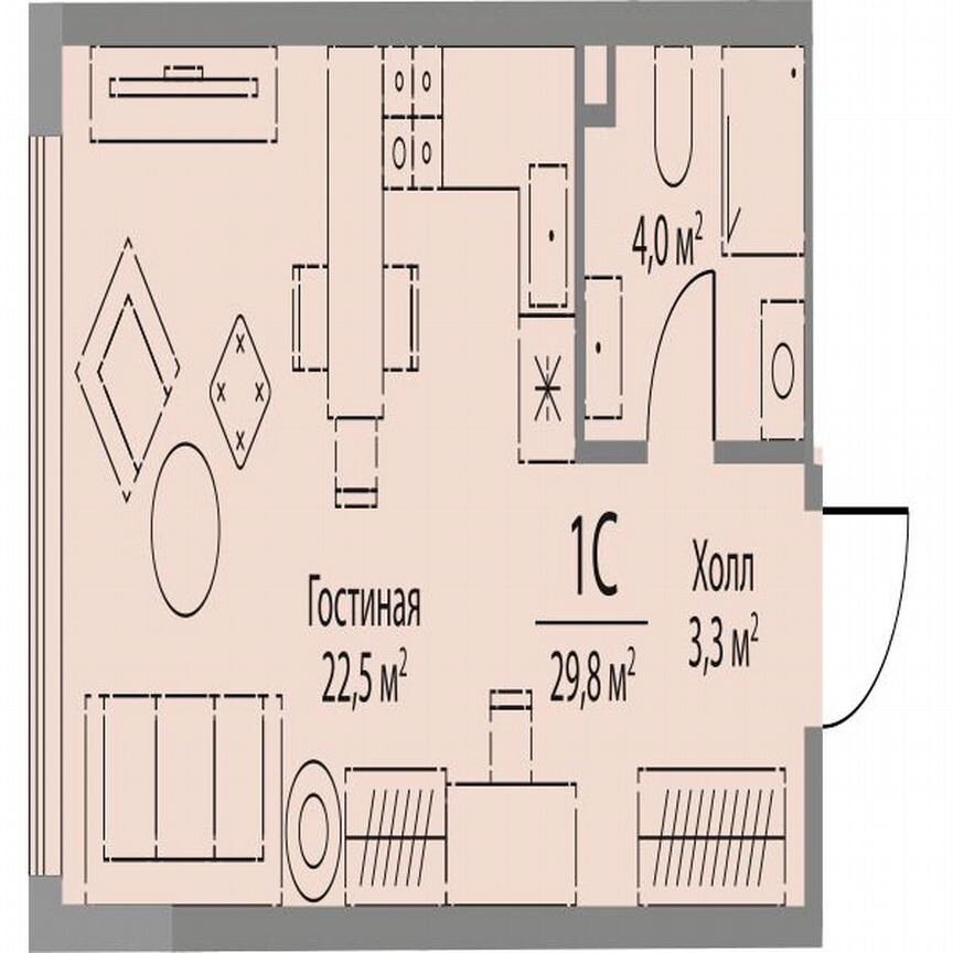 Квартира-студия, 29,8 м², 21/29 эт.