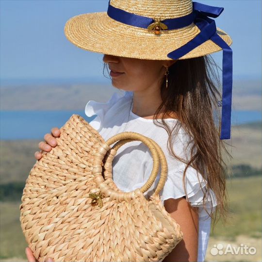 Шляпка соломенная канотье