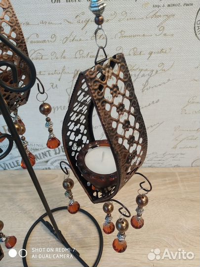 Подсвечник на 3 свечи (металл, стекло)