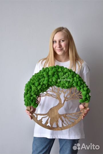 Панно круглое Дерево из мха. Дизайн-1 d40см