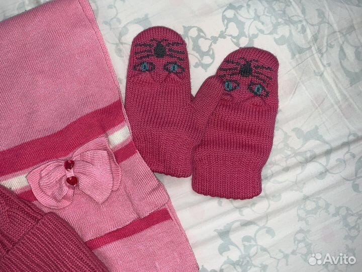 Набор шапка и шарф, варежки 4-6 лет