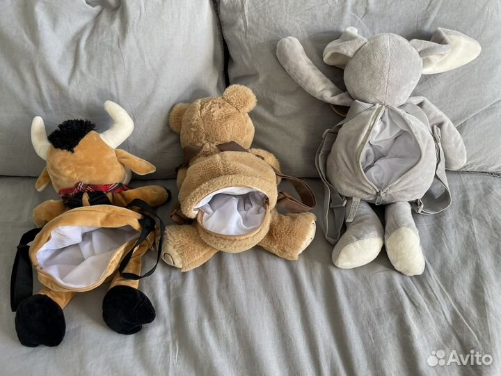 Рюкзак мягкая игрушка (заяц, мишка, бык)