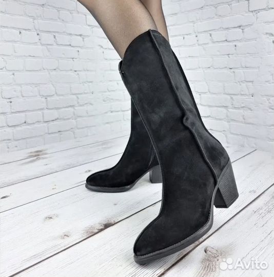 Сапоги казаки натуральная замша демисезон