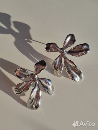 Серьги цветы серебро