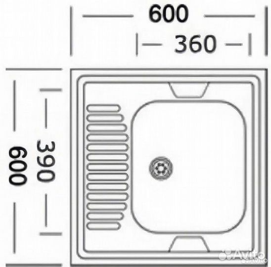 Мойка накладная 60 х 60 правая