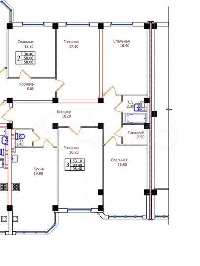 3-к. квартира, 98,4 м², 4/8 эт.