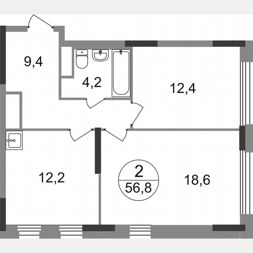 2-к. квартира, 56,8 м², 7/17 эт.