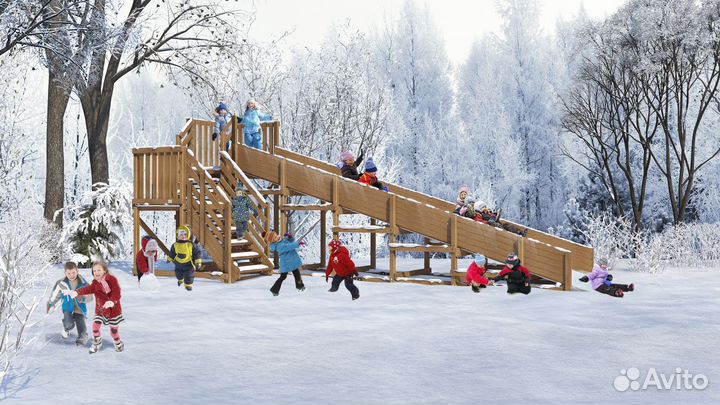 Зимняя деревянная горка swan-2