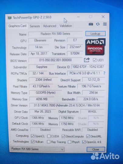 Видеокарта sapphire RX 580 4 GB OC Pulse