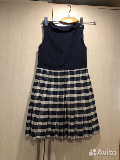 Сарафан школьный синий в клетку 134р