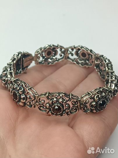Браслет антик серебро 835 Богемские Гранаты
