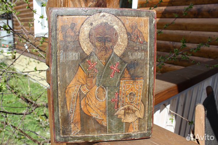 Старинная икона Николай Чудотворец 26*20 Север