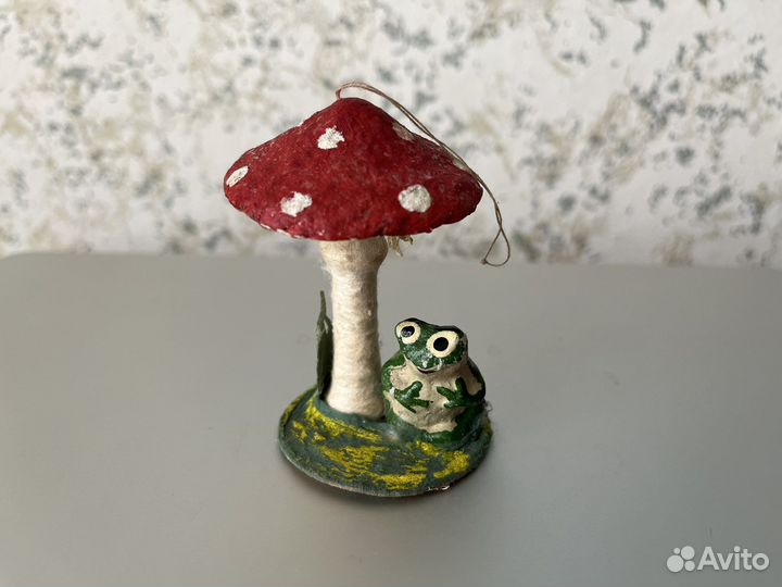 Ватная Ёлочная Игрушка СССР Лягушка под Мухомором