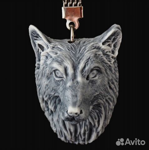 Брелок Голова Волка барельеф литьевой мрамор