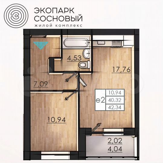 1-к. квартира, 40,4 м², 4/4 эт.