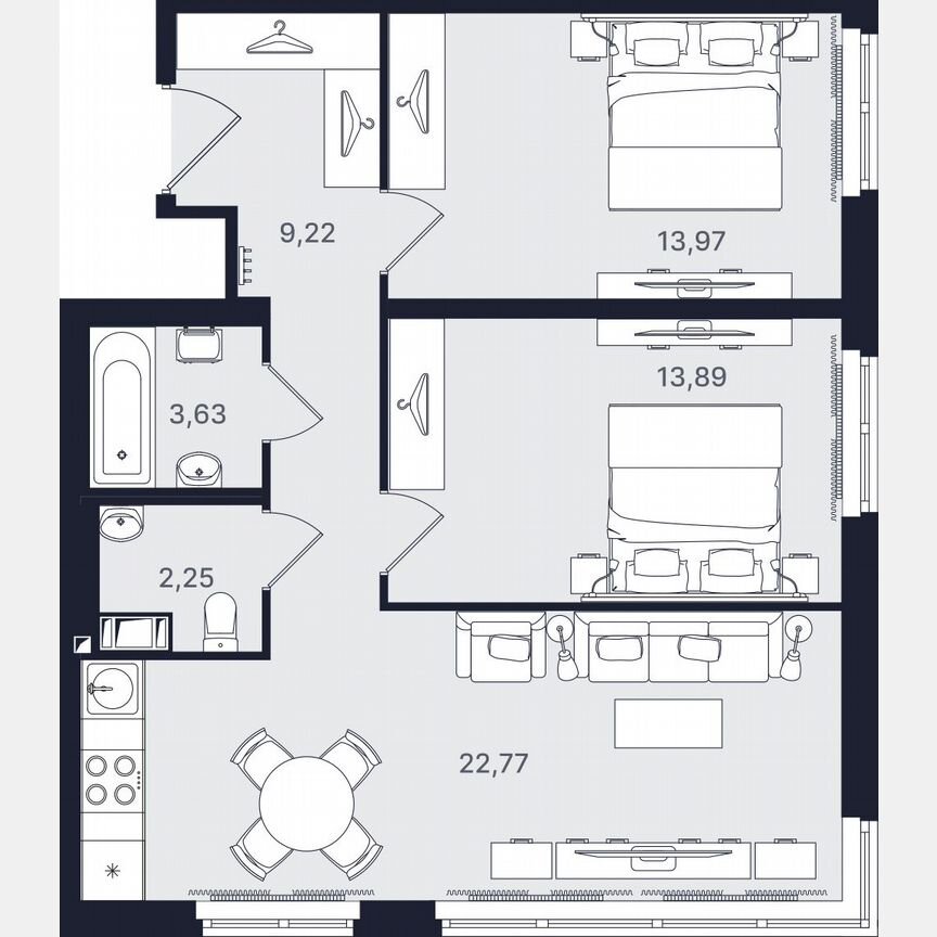 3-к. апартаменты, 65,7 м², 5/24 эт.