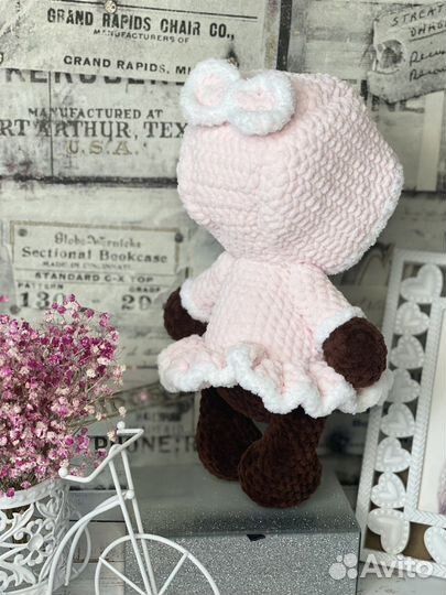 Мишка из плюшевой пряжи с капюшоном