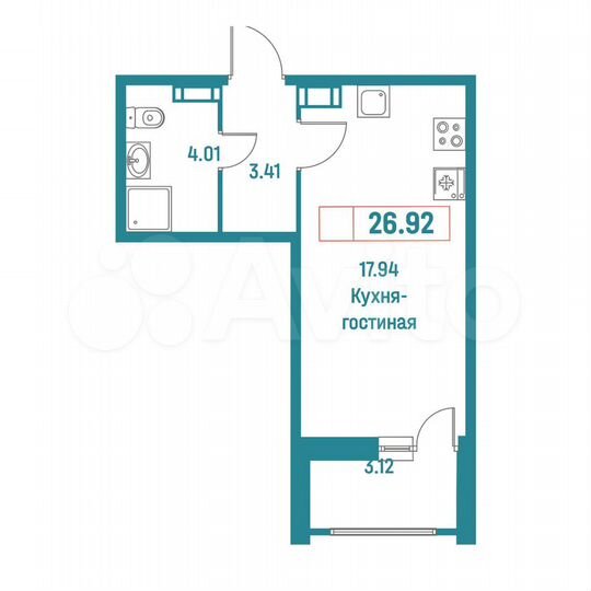 Квартира-студия, 26,9 м², 8/18 эт.