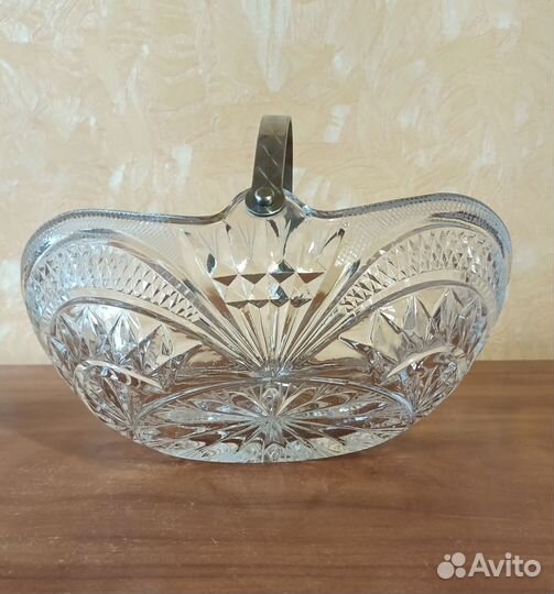 Конфетница СССР стекло с металлической ручкой