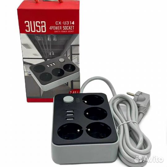 Сетевой фильтр c USB 1.8 м. (4 розетки 3 USB)