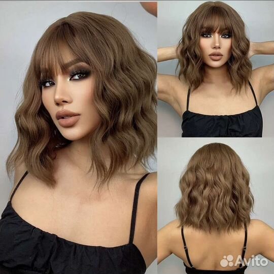 Парик волнистый каре каштан светлый. Новый