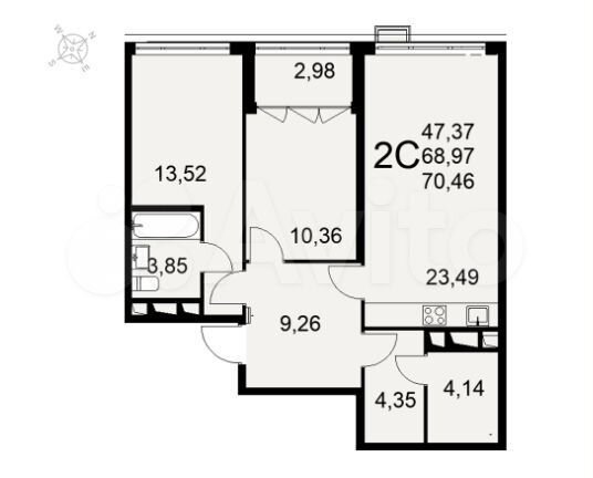 2-к. квартира, 70,5 м², 12/16 эт.