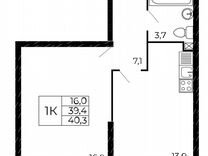 1-к. квартира, 40,3 м², 3/18 эт.