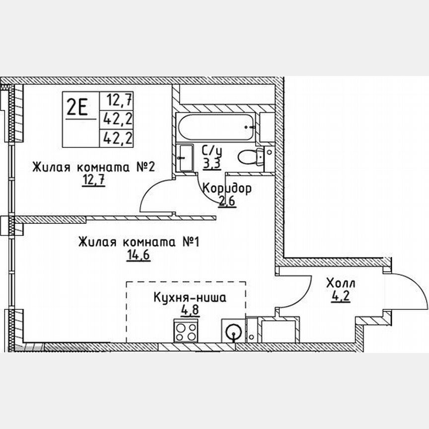 1-к. квартира, 42,2 м², 6/19 эт.
