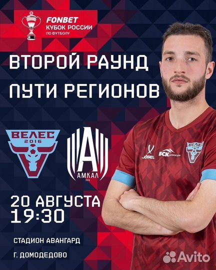 Билет на матч Амкал Велес