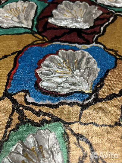 Картина абстракция акрил Цветы