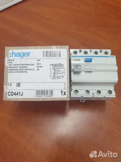 Узо Hager 4P 40А 30mA AC
