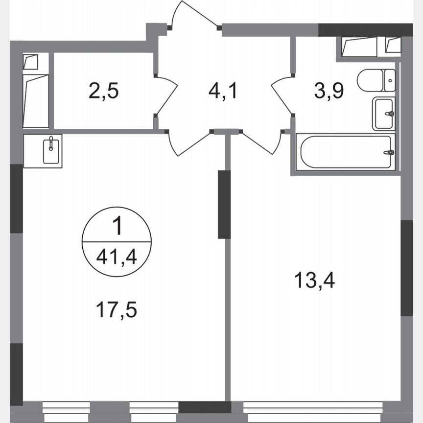 1-к. квартира, 41,4 м², 12/17 эт.