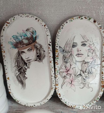 Поднос для декора из гипса