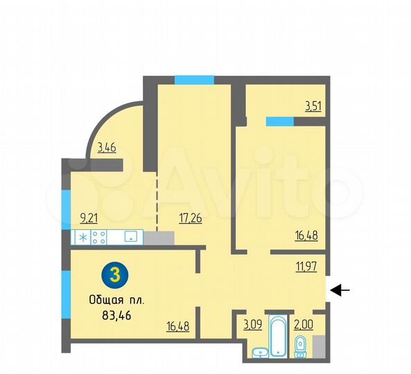 3-к. квартира, 83,3 м², 5/10 эт.