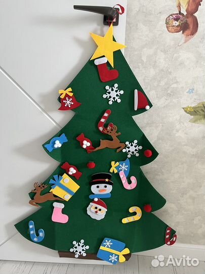 Новогодняя елка из фетра с игрушками на стену