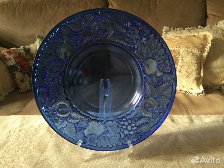 Блюдо кобальтовое стекло винтаж СССР