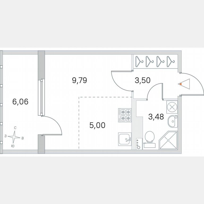 Квартира-студия, 24,8 м², 3/4 эт.