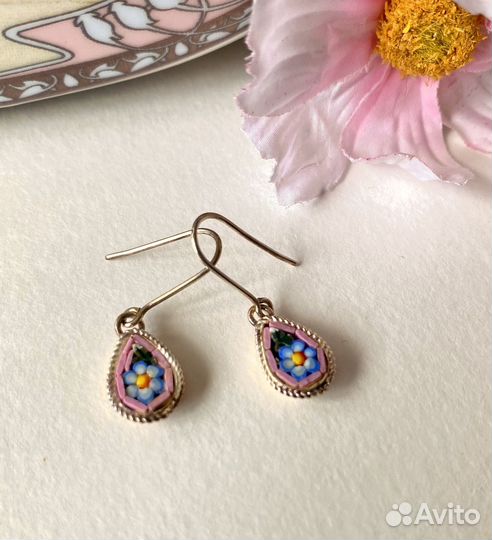 Серебряные серьги Микромозаика
