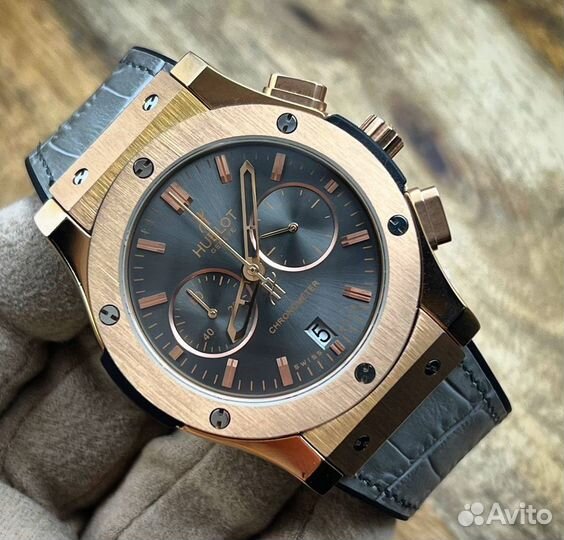 Часы мужские Hublot Classic Fusion серые, кожа