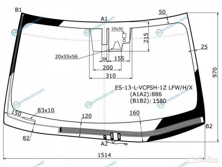 ES-13-L-vcpsh-1Z lfwhx Стекло лобовое с обогревом