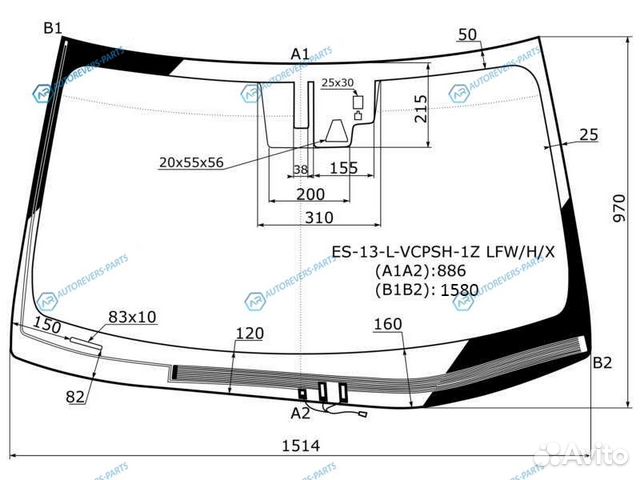 ES-13-L-vcpsh-1Z lfwhx Стекло лобовое с обогревом