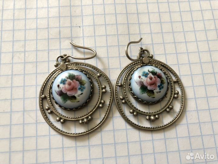 Серьги. финифть.скань