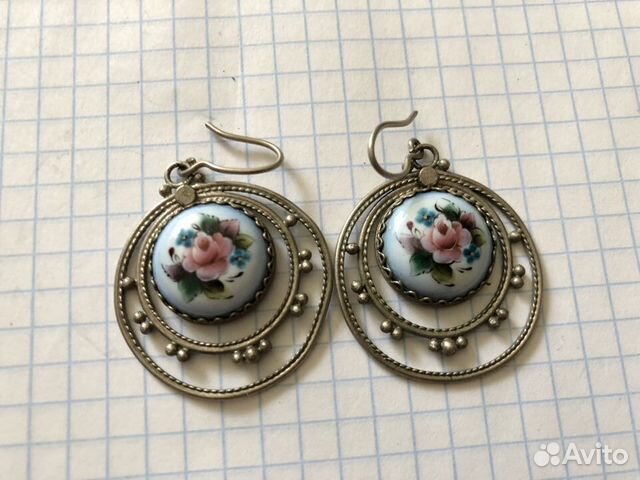 Серьги. финифть.скань