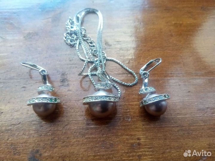 Жемчуг спираль кулон серьги